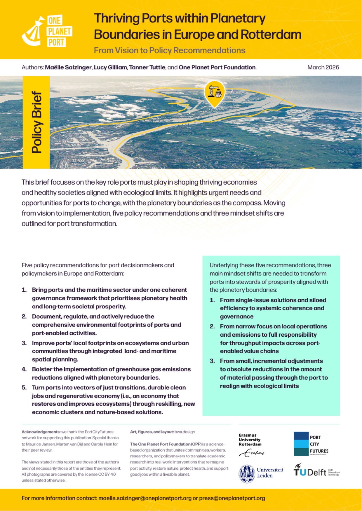Cover of the One Planet Port policy brief Thriving Ports within Planetary Boundaries in Europe and Rotterdam, March 2026
